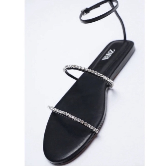 Zara NWT Strappy Black Rhinestone Sandals size 38 / 7.5 - Picture 2 of 10